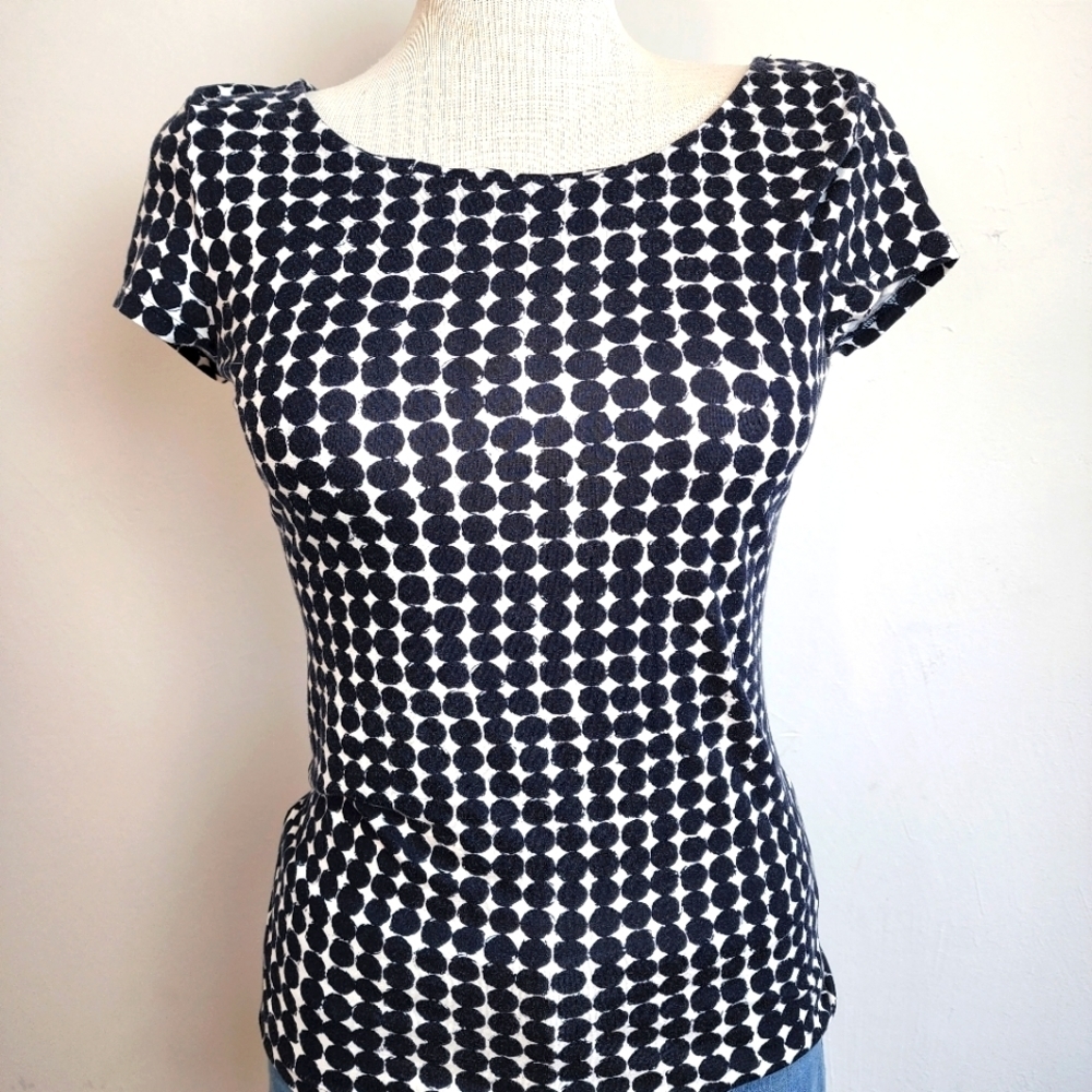 Banana Republic Black & White Round Neck Short Women's Sleeve Top Size XS